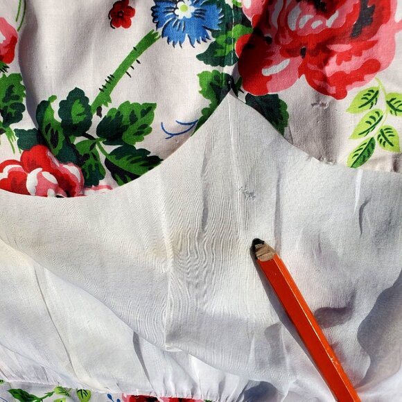 Vintage Apron 30s 40s Pale Pink Floral Sheer Pockets S M - Picture 4 of 10